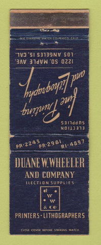 Matchbook Cover - Duane Wheeler Election Supply Printing Los Angeles CA WEAR
