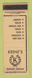 Matchbook Cover - Keen's Men's Clothes Elkhart IN WEAR