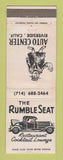 Matchbook Cover - The Rumble Seat Restaurant Auto Center Riverside CA