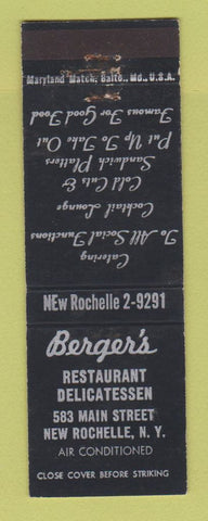Matchbook Cover - Berger's Restaurant Deli New Rochelle NY
