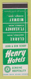 Matchbook Cover - Henry Hotels Hastings Kearney NE