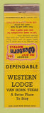 Matchbook Cover - Western Lodge Van Horn TX Best Western WEAR