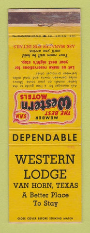Matchbook Cover - Western Lodge Van Horn TX Best Western WEAR