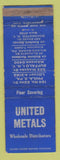 Matchbook Cover - United Metals Philadelphia PA Buffalo NY WORN