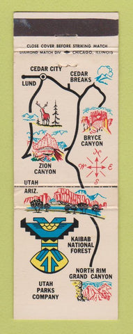 Matchbook Cover - Utah Parks Company Union Pacific Railroad Cedar City IA WEAR