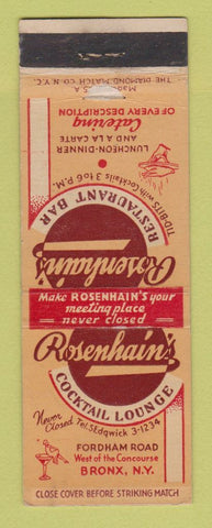 Matchbook Cover - Rosenhain's Restaurant Bar Bronx NY WEAR