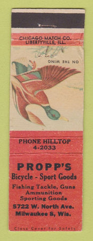 Matchbook Cover - Propp's Sporting Goods Milwaukee WI WORN