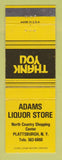 Matchbook Cover - Adams Liquor Store Plattsburgh NY