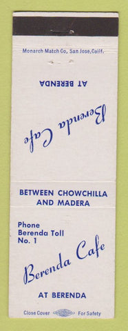 Matchbook Cover - Berenda Cafe CA low phone #1