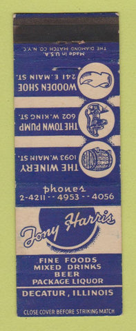 Matchbook Cover - Tony Harris Restaurant liquor Decatur IL