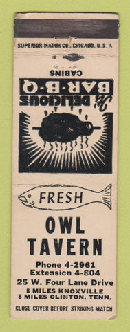 Matchbook Cover - Owl Taver n near Clinton Knoxville TN WEAR
