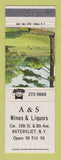 Matchbook Cover - A&S Wines Liquors Watervliet NY