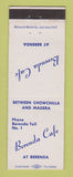 Matchbook Cover - Berenda Cafe CA low phone #1