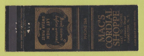 Matchbook Cover - Mac's Cordial Shoppe Hamilton NY WEAR