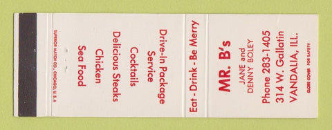 Matchbook Cover - Mr B's Restaurant Vandalia IL