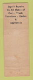 Matchbook Cover - Holz Motors Hales Corners WI Frigidaire Appliances WEAR