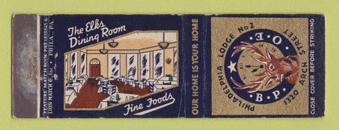 Matchbook Cover - Elks Lodge Philadelphia PA feature WEAR