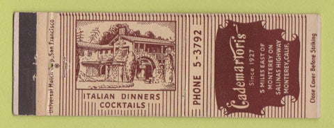 Matchbook Cover - Cademartoris Restaurant Italian Monterey CA WEAR