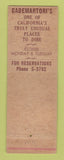 Matchbook Cover - Cademartoris Restaurant Italian Monterey CA WEAR