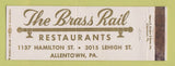 Matchbook Cover - Brass Rail Restaurants Allentown PA WEAR