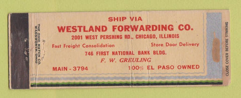 Matchbook Cover - Westland Forwarding Trucking Chicago IL WEAR