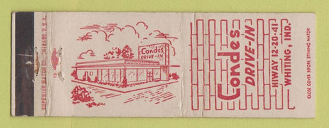 Matchbook Cover - Condes Drive In Whiting IN