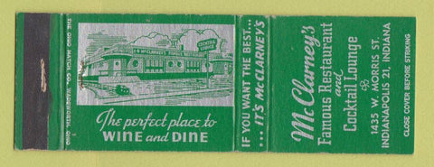Matchbook Cover - McClarney's Restaurant Indianapolis IN