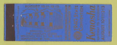 Matchbook Cover - American Legion 1940 WI State Convention Kenosha