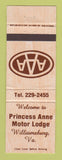 Matchbook Cover - Princess Anne Motor Lodge Williamsburg VA