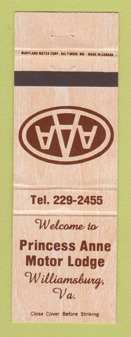Matchbook Cover - Princess Anne Motor Lodge Williamsburg VA