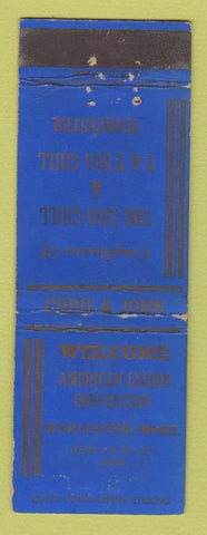Matchbook Cover - American Legion Convention 1938 Worcester MA WEAR