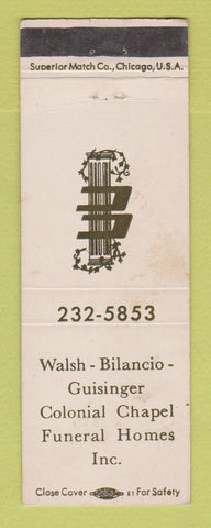 Matchbook Cover - Walsh Bilancio Guisinger Funeral Home WEAR