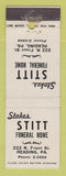 Matchbook Cover - Stokes Stitt Funeral Home Reading PA WORN