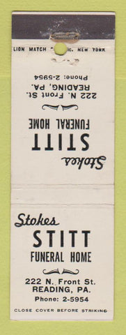 Matchbook Cover - Stokes Stitt Funeral Home Reading PA WORN