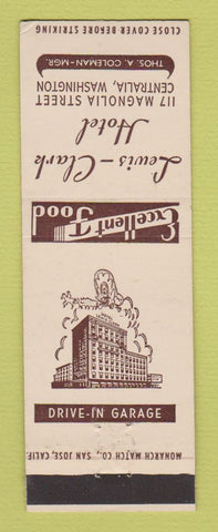 Matchbook Cover - Lewis Clark Hotel Centralia WA
