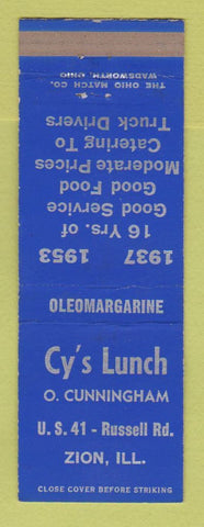 Matchbook Cover - Cy's Lunch Zion IL 1953
