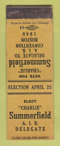 Matchbook Cover - Charlie Summerfield AIB Delegate Convention Boston 1940 WEAR