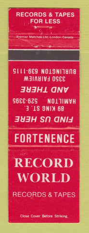 Matchbook Cover - Record World Music Burlington ON