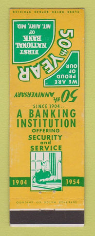 Matchbook Cover - First National Bank Mount Airy MD 1954 50th
