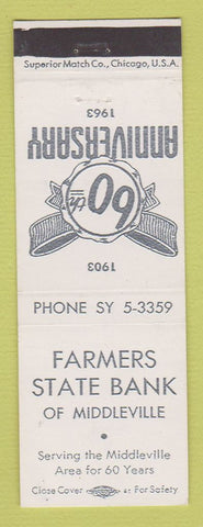 Matchbook Cover - Farmers State Bank Middleville 1963