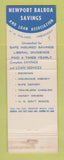 Matchbook Cover - Newport Balboa Savings Newport Beach CA 1961