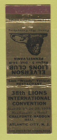 Matchbook Cover - Elverson Lions Club Convention Atlantic City NJ PA GOLD WEAR