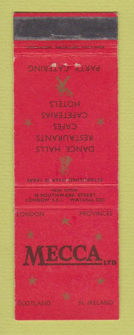 Matchbook Cover - Mecca Dance Halls Restaurants London UK Scotland Ireland