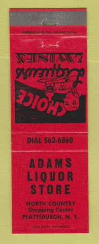 Matchbook Cover - Adams Liquor Store Plattsburgh NY RED