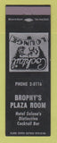 Matchbook Cover - Brophy's Plaza Room Hotel Solano Bar CREASE