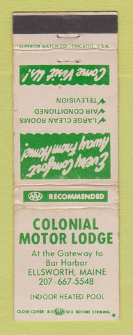 Matchbook Cover - Colonail Motor Lodge Ellsworth ME WORN