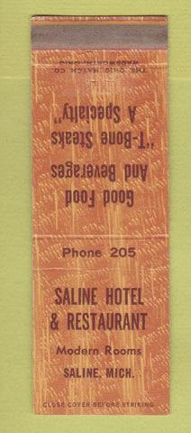 Matchbook Cover - Saline Hotel Restaurant Saline MI WEAR