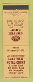 Matchbook Cover - Lake View Hotel Court Little Rock AR area
