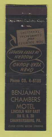 Matchbook Cover - Benjamin Chambers Motel Chambersburg PA