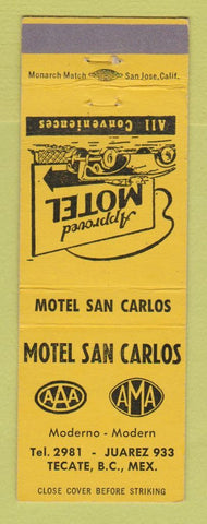 Matchbook Cover - Motel San Carlos Tecate BC Mexico